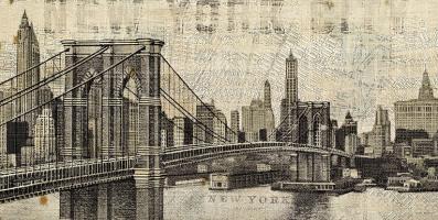 Vintage NY Brooklyn Bridge Skyline #12975