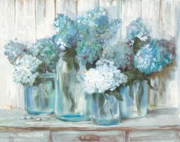 Hydrangeas in Glass Jars Blue #46617